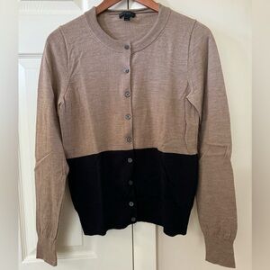 J. Crew Brown/Black Color-block Cardigan, Merino Wool, Size Medium
